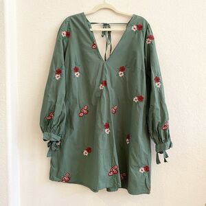 Asos Design Women's Floral Cotton Poplin V Front V Back Green Mini Dress Size 10